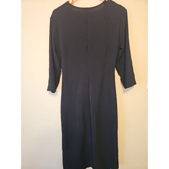 ZARA Womens Knotted Fluid Midi‎ Dress Black Size Medium 3/4 Sleeve Front Slit - Picture 9 of 13